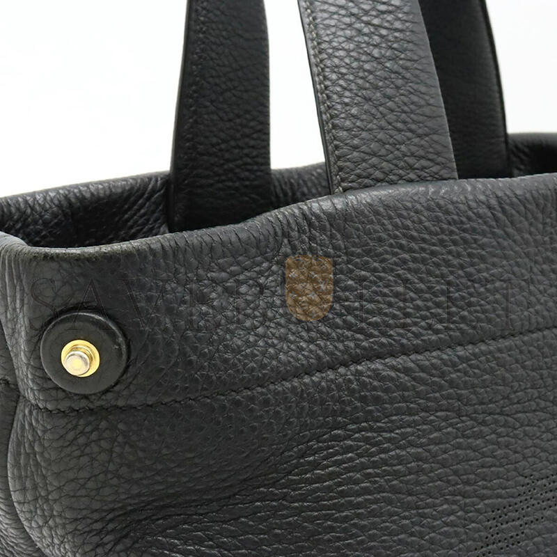 Pra*a perforated small leather tote bag black 1bc384 (32*24*14cm)